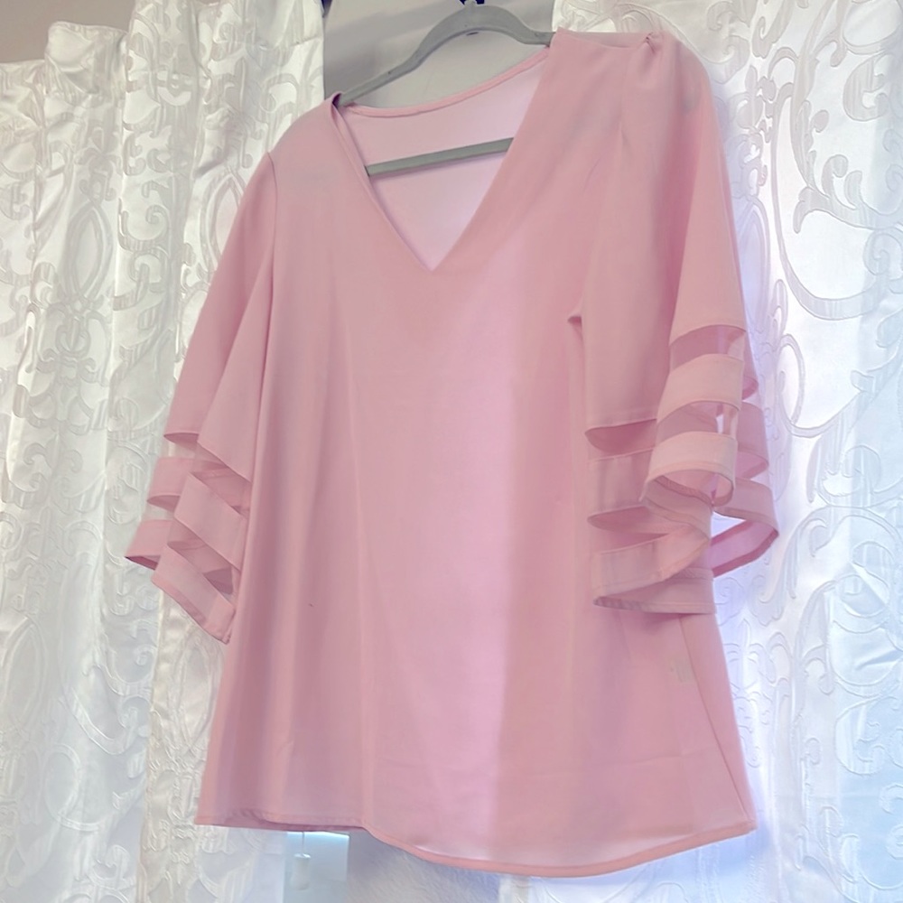 Light pink blouse, elbow length sleeves